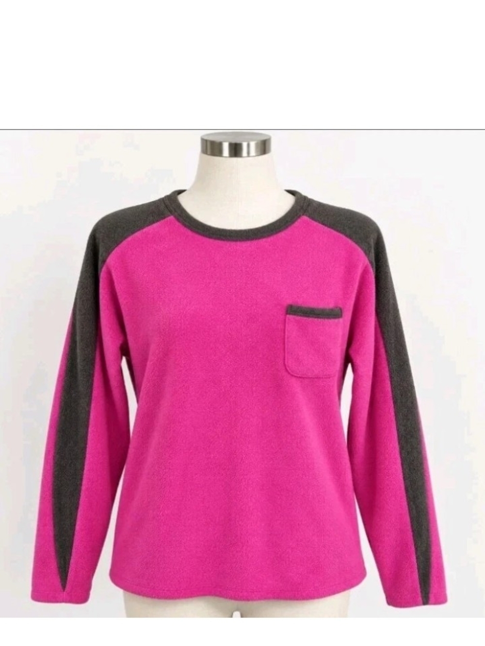 Cuddl Duds Hot Pink Crewneck with Charcoal Trim - Picture 1 of 7
